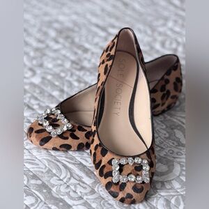 Sole Society Animal Print Flats with Sparkling Buckle